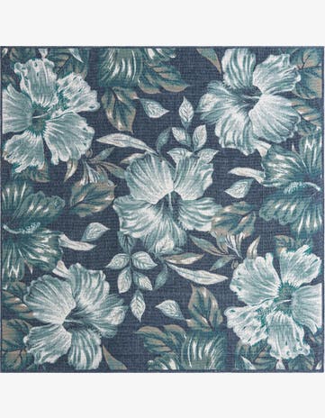 Blue Easy-Clean Coastal Indoor / Outdoor Square Rug