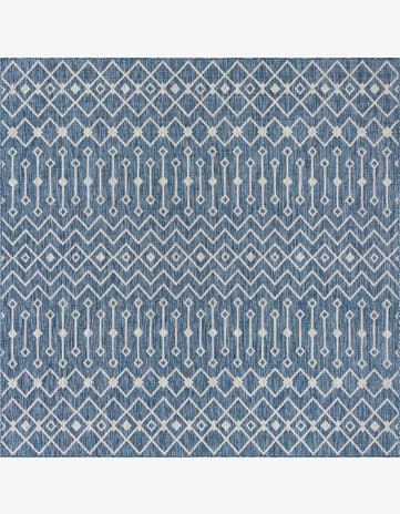 Blue Easy-Clean Lattice Indoor / Outdoor Square Rug
