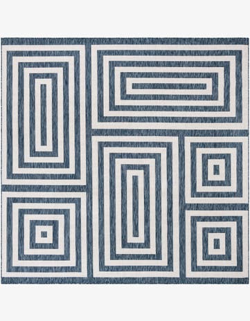 Blue Easy-Clean Modern Indoor / Outdoor Square Rug