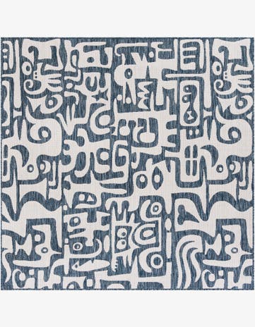 Blue Easy-Clean Modern Indoor / Outdoor Square Rug
