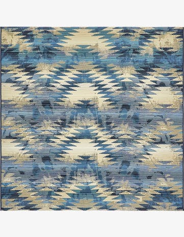 Blue Easy-Clean Modern Indoor / Outdoor Square Rug