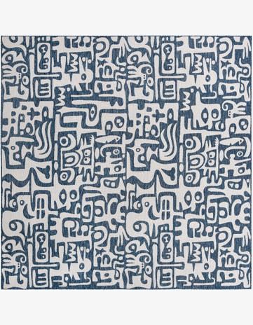 Blue Easy-Clean Modern Indoor / Outdoor Square Rug