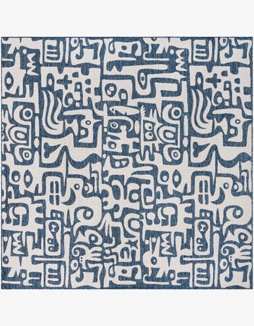 Blue Easy-Clean Modern Indoor / Outdoor Square Rug