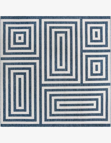Blue Easy-Clean Modern Indoor / Outdoor Square Rug