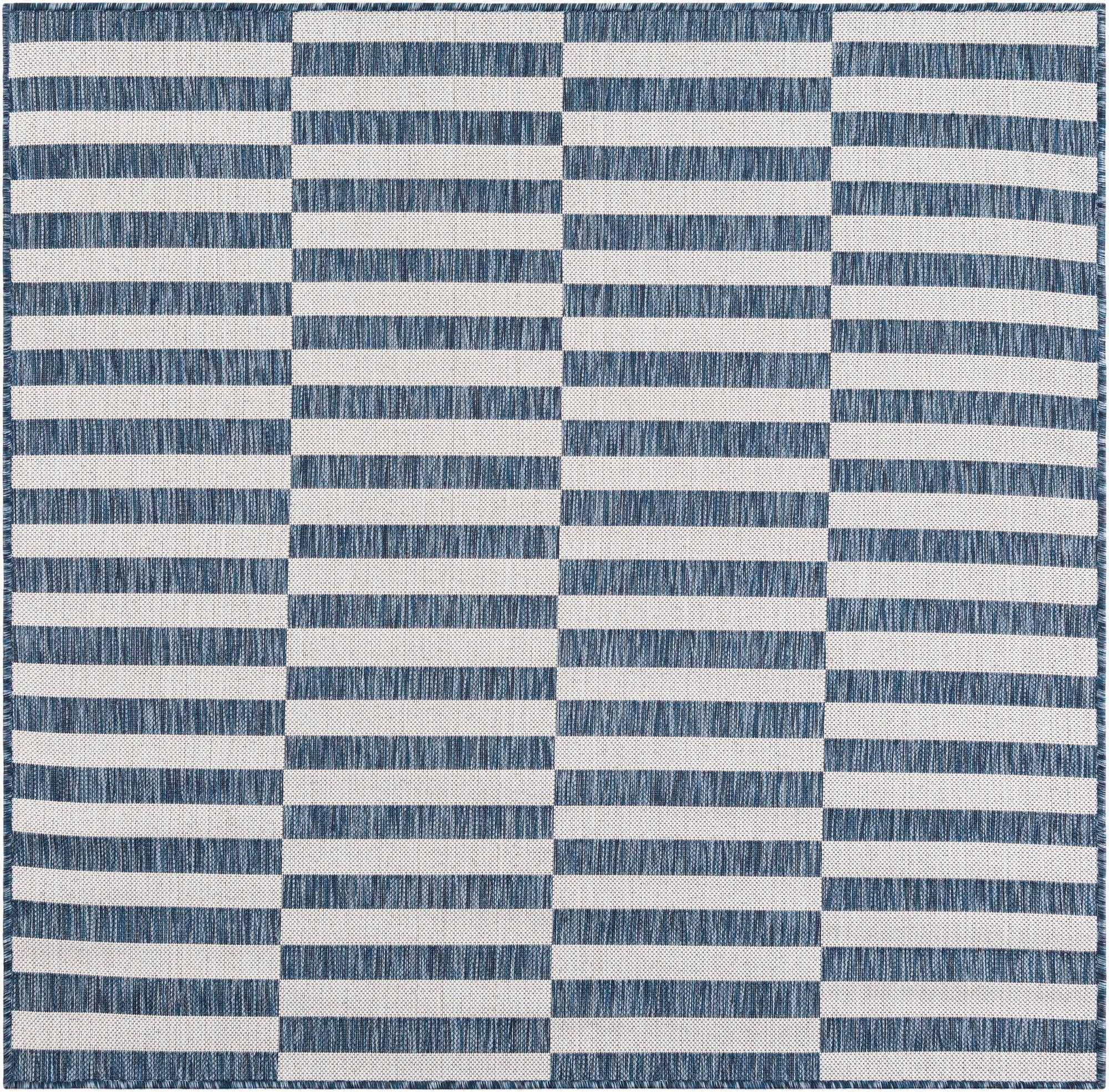5' 3 x 5' 3  Washable Striped Indoor / Outdoor Square Rug