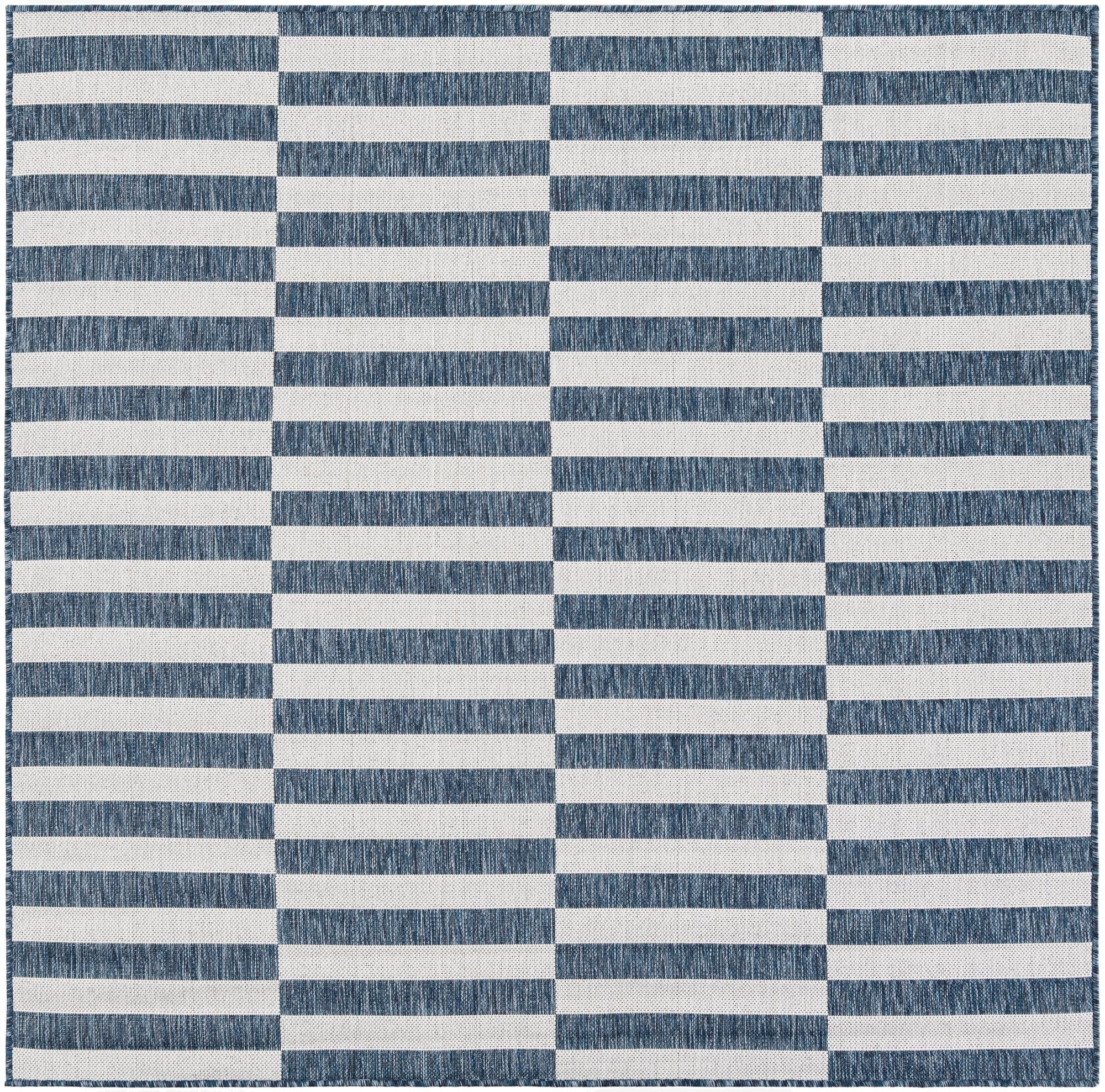 6' x 6'  Washable Striped Indoor / Outdoor Square Rug