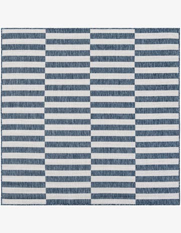 Blue Easy-Clean Striped Indoor / Outdoor Square Rug
