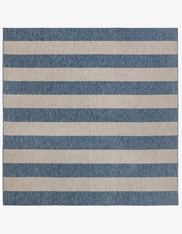 Blue Easy-Clean Striped Indoor / Outdoor Square Rug