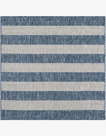 Blue Easy-Clean Striped Indoor / Outdoor Square Rug
