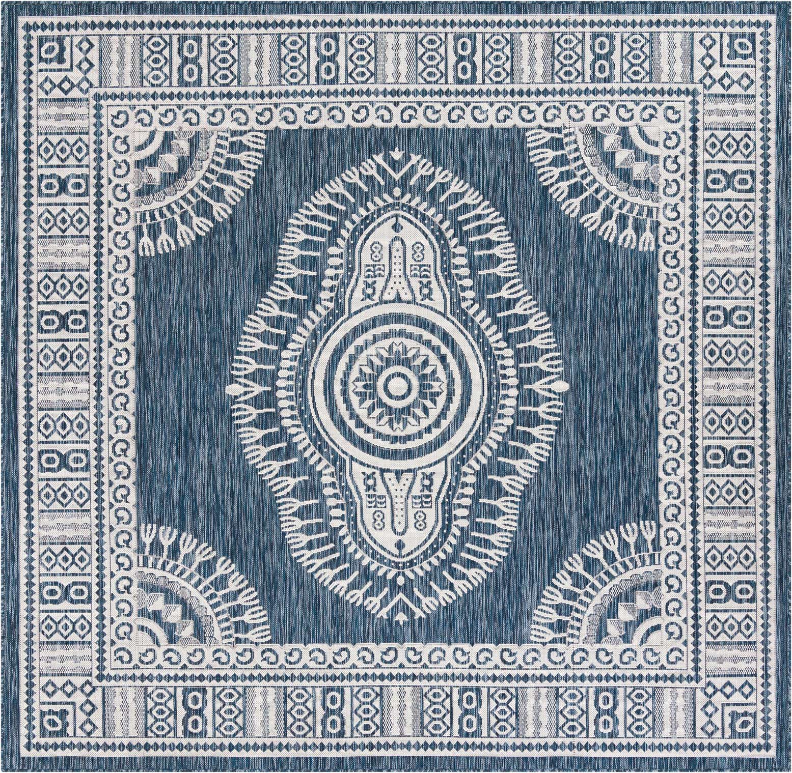 7' 10 x 7' 10 Easy-Clean Traditional Indoor / Outdoor Square Rug
