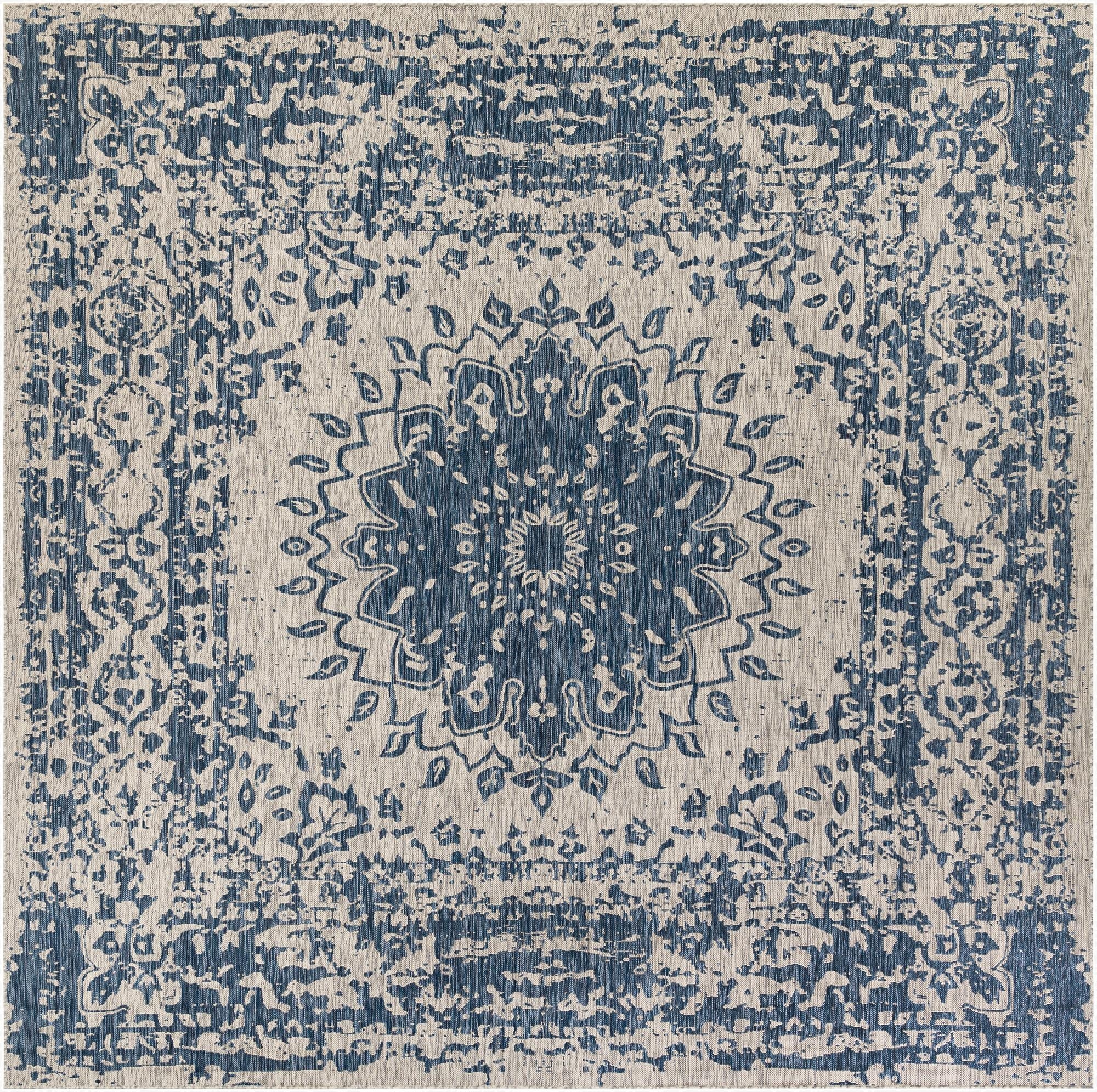 12' x 12'  Washable Traditional Indoor / Outdoor Square Rug