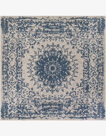 Blue Easy-Clean Traditional Indoor / Outdoor Square Rug