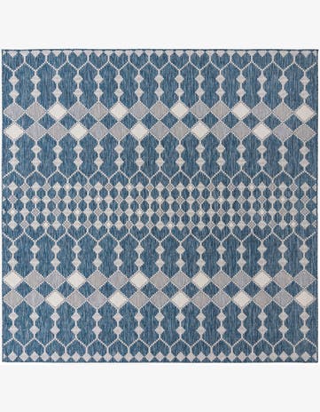 Blue Easy-Clean Trellis Indoor / Outdoor Square Rug