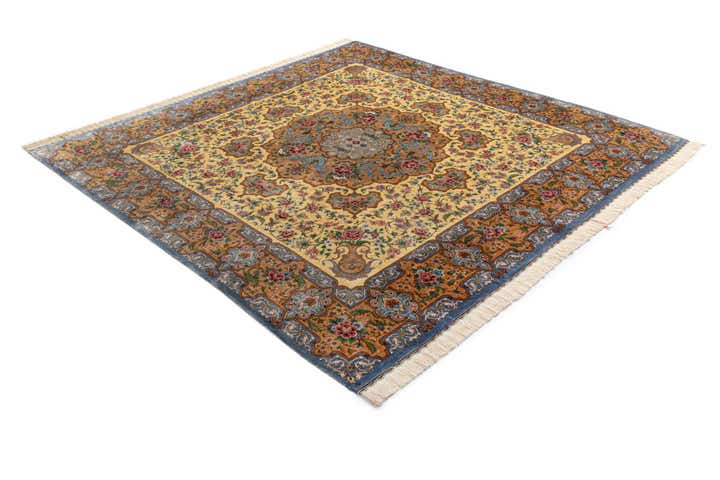 8' 2 x 8' 4 Hand Knotted Qom Silk Persian Square Rug
