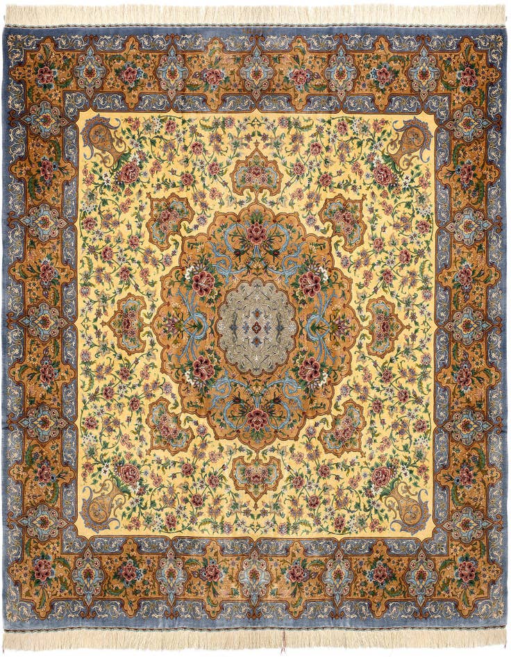 Detail image of 8' 2 x 8' 4 Hand Knotted Qom Silk Persian Square Rug
