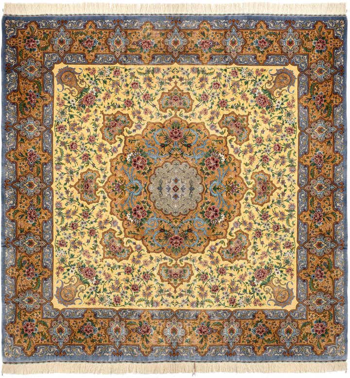 8' 2 x 8' 4 Hand Knotted Qom Silk Persian Square Rug