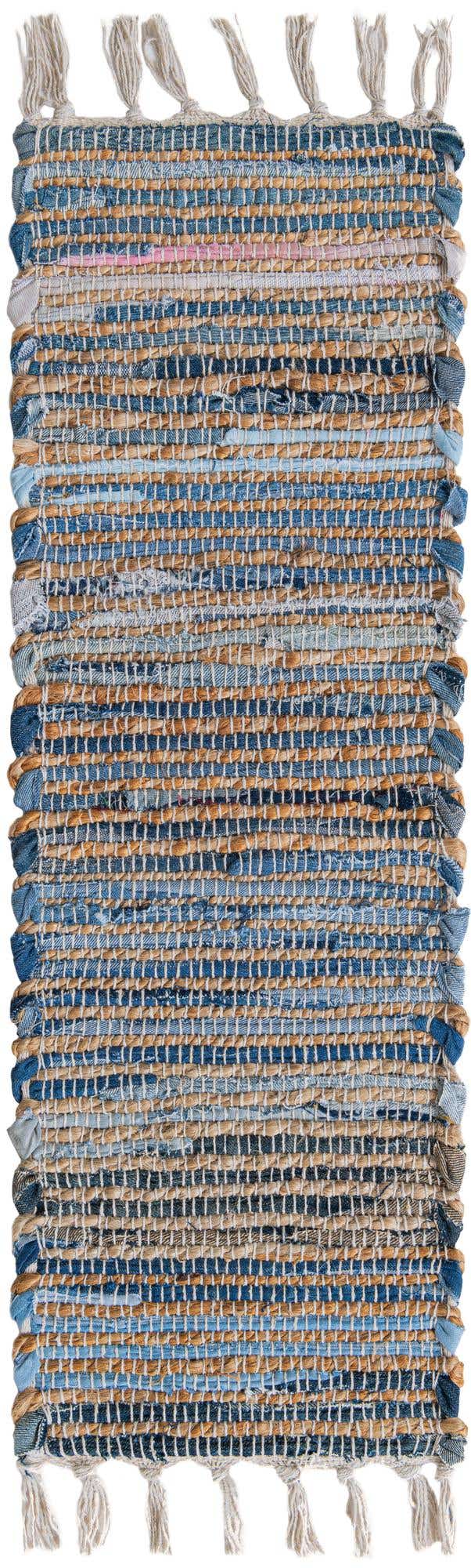 0' 9 x 2' 6 Hand Woven Chindi Jute Stair Rug