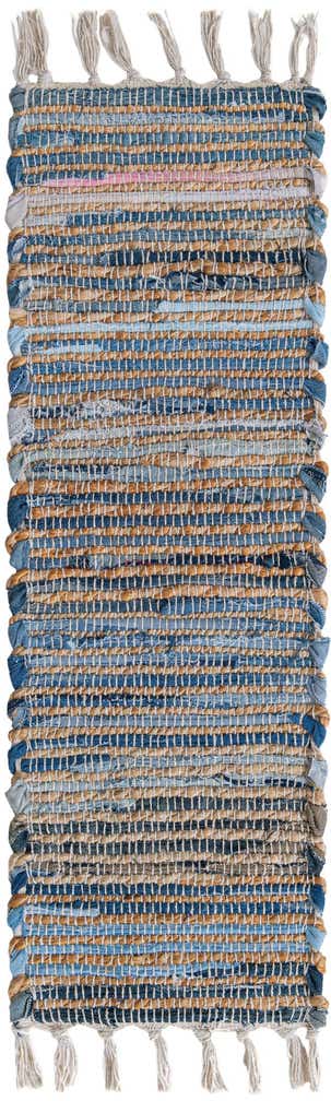 0' 9 x 2' 6 Hand Woven Chindi Jute Stair Rug