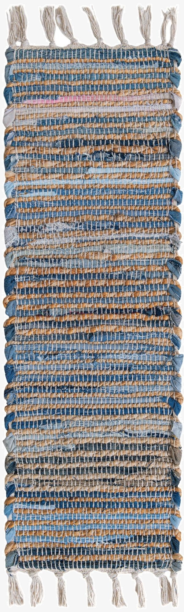 0' 9 x 2' 6  Hand Woven Chindi Jute Stair Rug