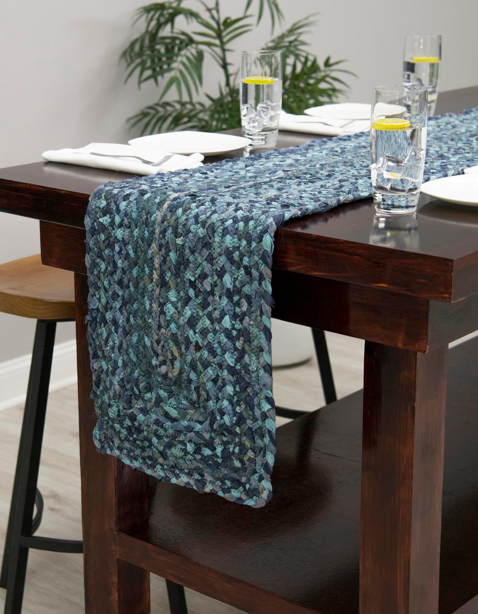 1' 2 x 8' Handmade Braided Chindi Table Runner Rug