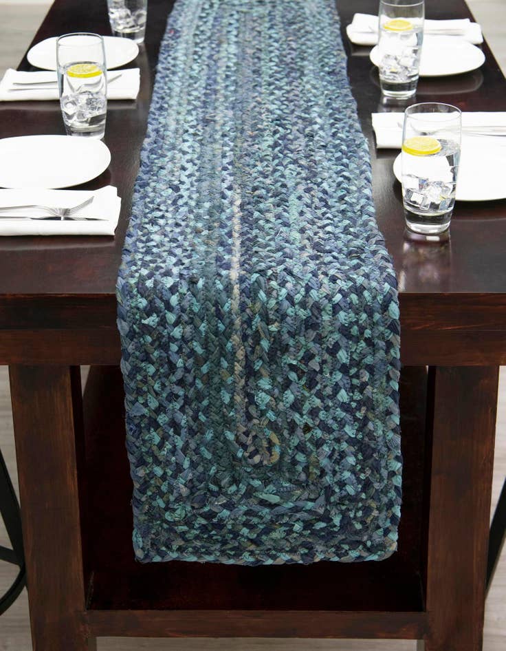 Detail image of 1' 2 x 6' 1  Hand Braided Chindi Table Runner Rug