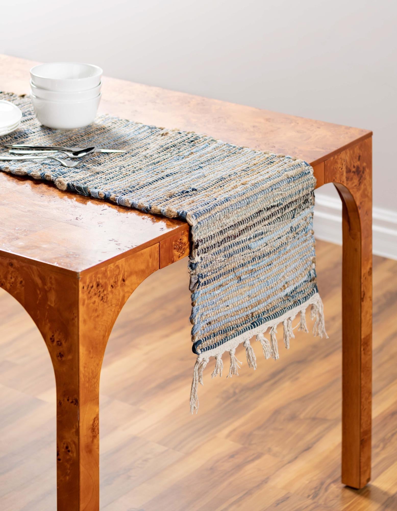 1' 2 x 8' Hand Woven Chindi Jute Table Runner Rug