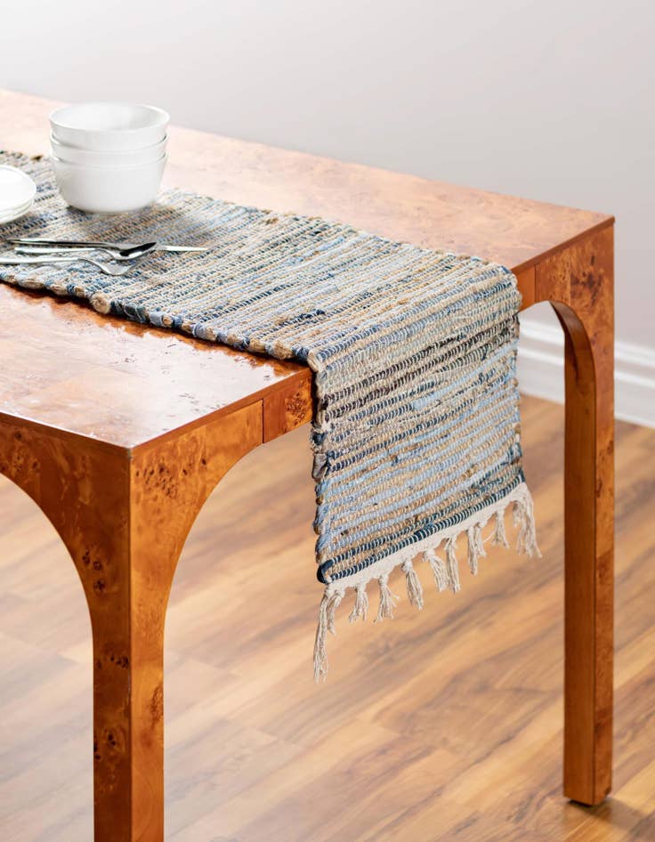 Detail image of 1' 2 x 6' 1  Hand Woven Chindi Jute Table Runner Rug