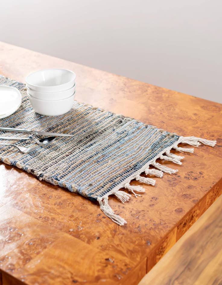 Detail image of 1' 2 x 5' 1  Hand Woven Chindi Jute Table Runner Rug