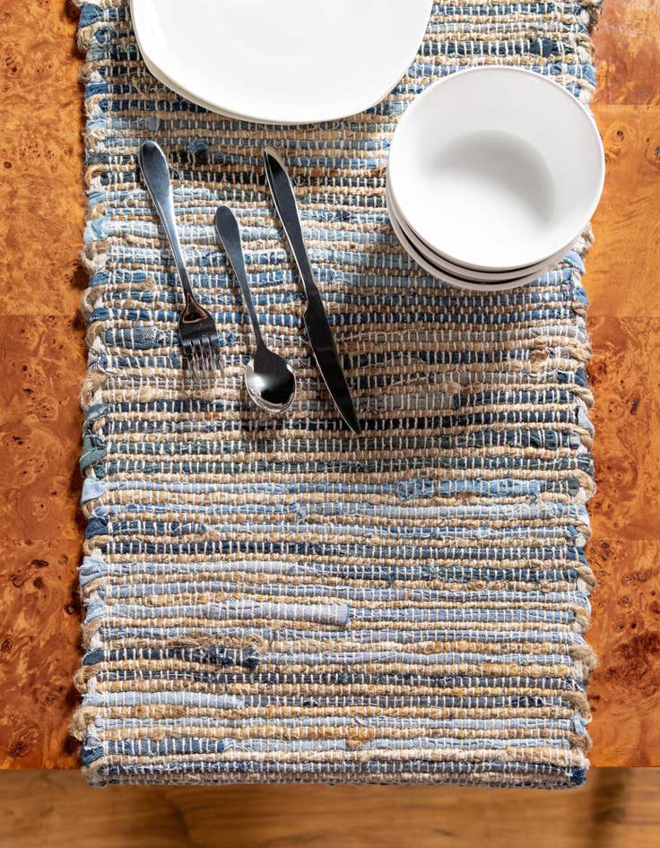 Detail image of 1' 2 x 6' 1  Hand Woven Chindi Jute Table Runner Rug