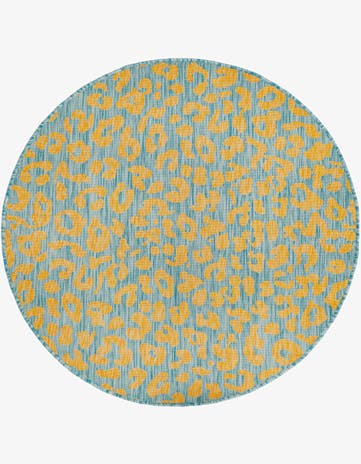 Blue Yellow Easy-Clean Safari Indoor / Outdoor Round Rug