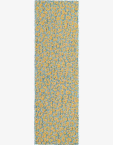 Blue Yellow Easy-Clean Safari Indoor / Outdoor Runner Rug