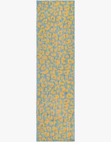 Blue Yellow Easy-Clean Safari Indoor / Outdoor Runner Rug