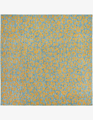 Blue Yellow Easy-Clean Safari Indoor / Outdoor Square Rug