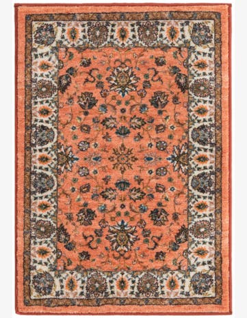 Bluebell · Floral medallion rug, salmon and blue