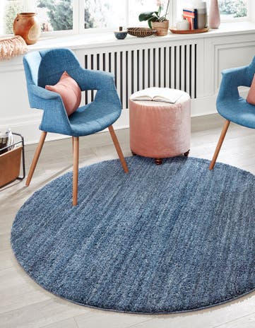 Blueberry Blue Jill Zarin Shaggy Chic Round Rug