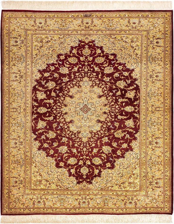 Detail image of 3' 4 x 4' 11 Ghom Silk Rug