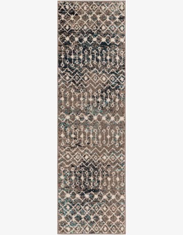 2' x 7' Boswell · Geometric trellis rug, gray and teal