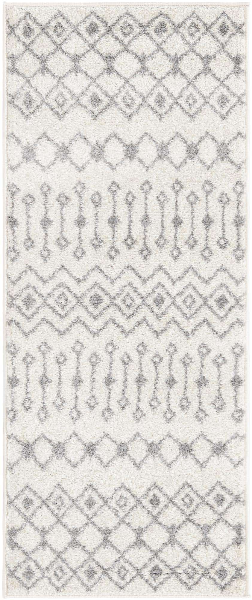 2' x 5' 3 Boswell · Geometric lattice rug, ivory and gray