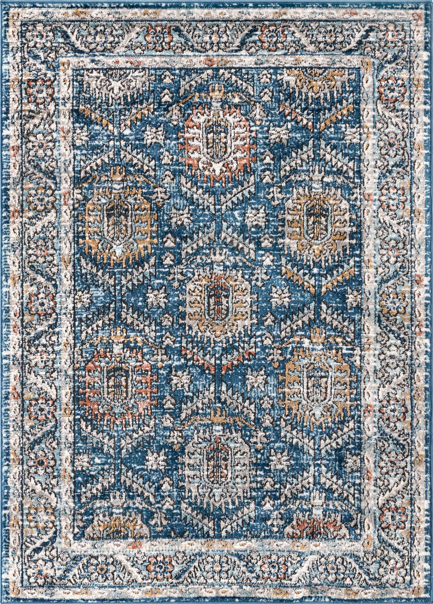 4' x 6' Bozeman · Border rug, blue