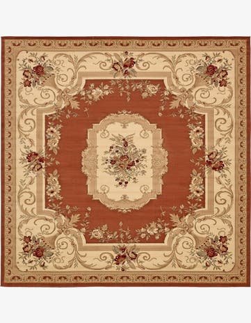 Brick Red Classic Aubusson Square Rug