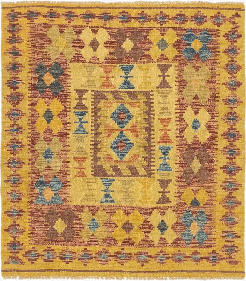 3' 2 x 3' 6  Hand Woven Kilim Maymana Wool Square Rug