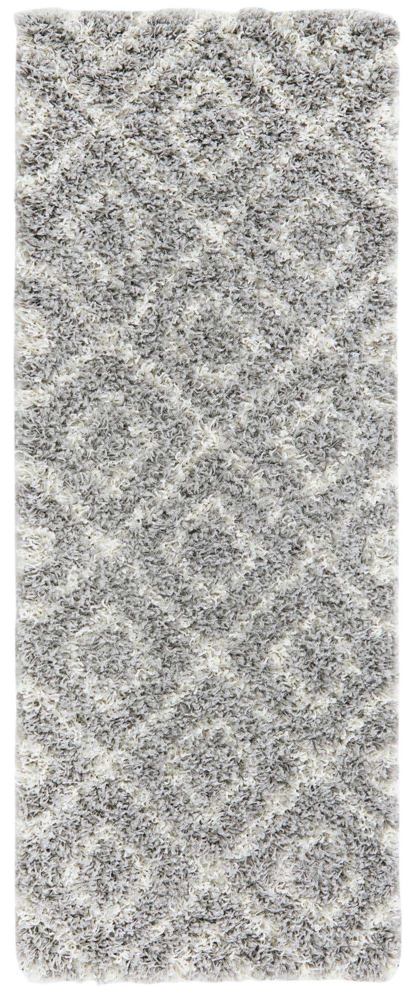 2' x 5' Brock · Diamond trellis Shag Rug, gray and ivory