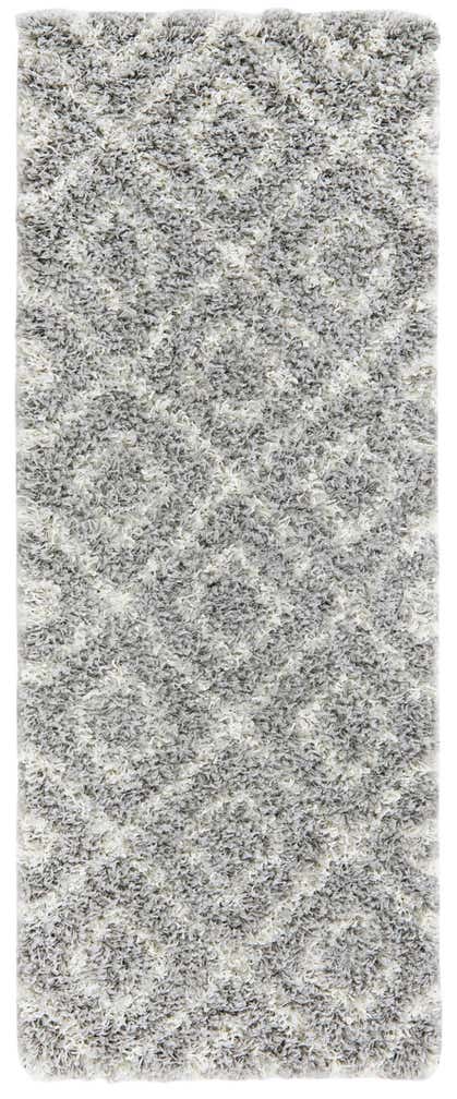 2' x 5' Brock · Diamond trellis Shag Rug, gray and ivory