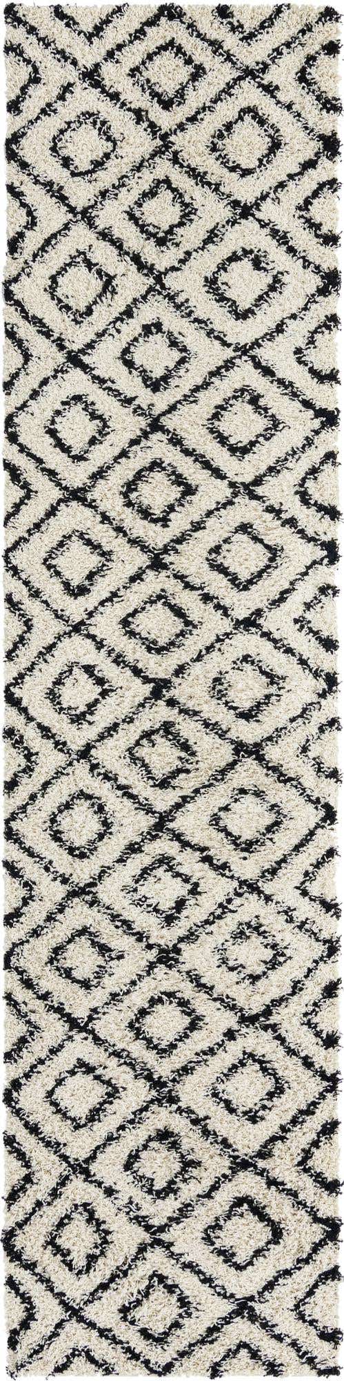 2' 7 x 12' Brock · Geometric diamond Shag Rug, black and cream