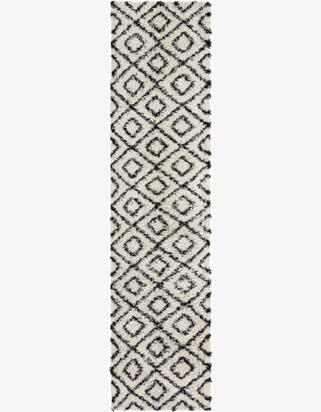 2' 7 x 12' Brock · Geometric diamond Shag Rug, black and cream