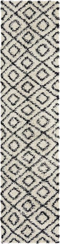 2' 7 x 12' Brock · Geometric diamond Shag Rug, black and cream