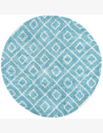 7' 10 x 7' 10 Brock · Diamond trellis Shag Rug, aqua and ivory