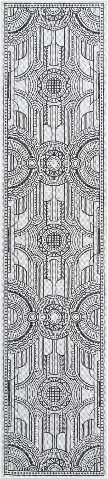 2' 7 x 12' Brough · Border Outdoor Rug, white and black