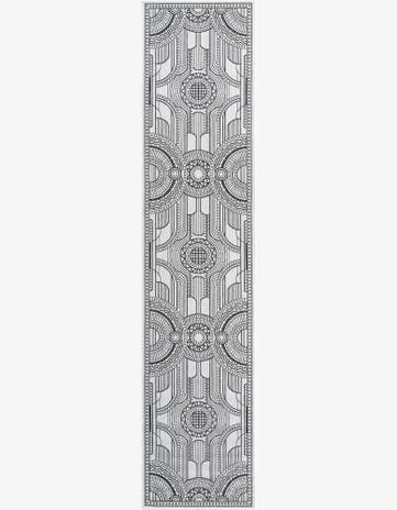 2' 7 x 12' Brough · Border Outdoor Rug, white and black