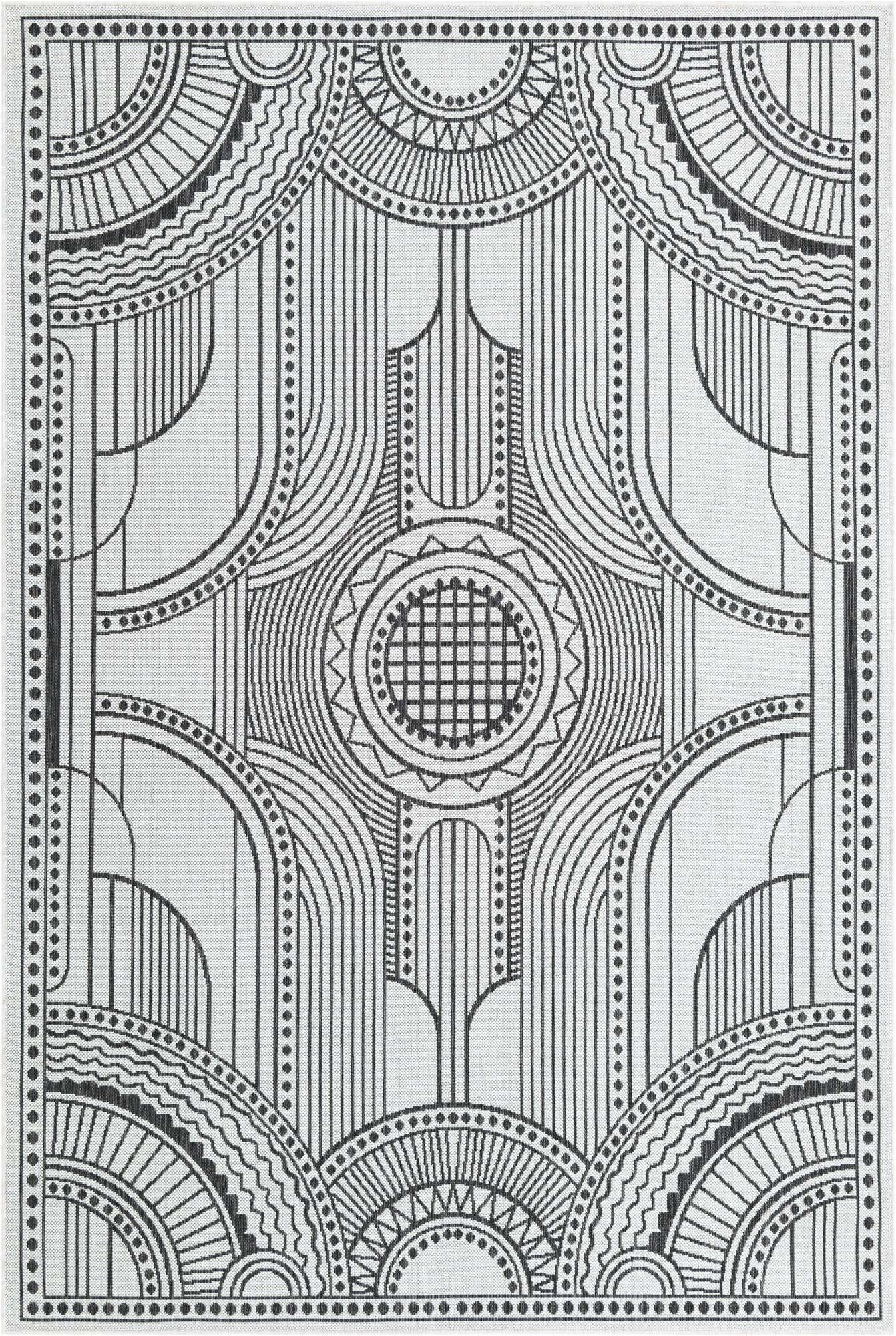 6' x 9' Brough · Border Outdoor Rug, white and black